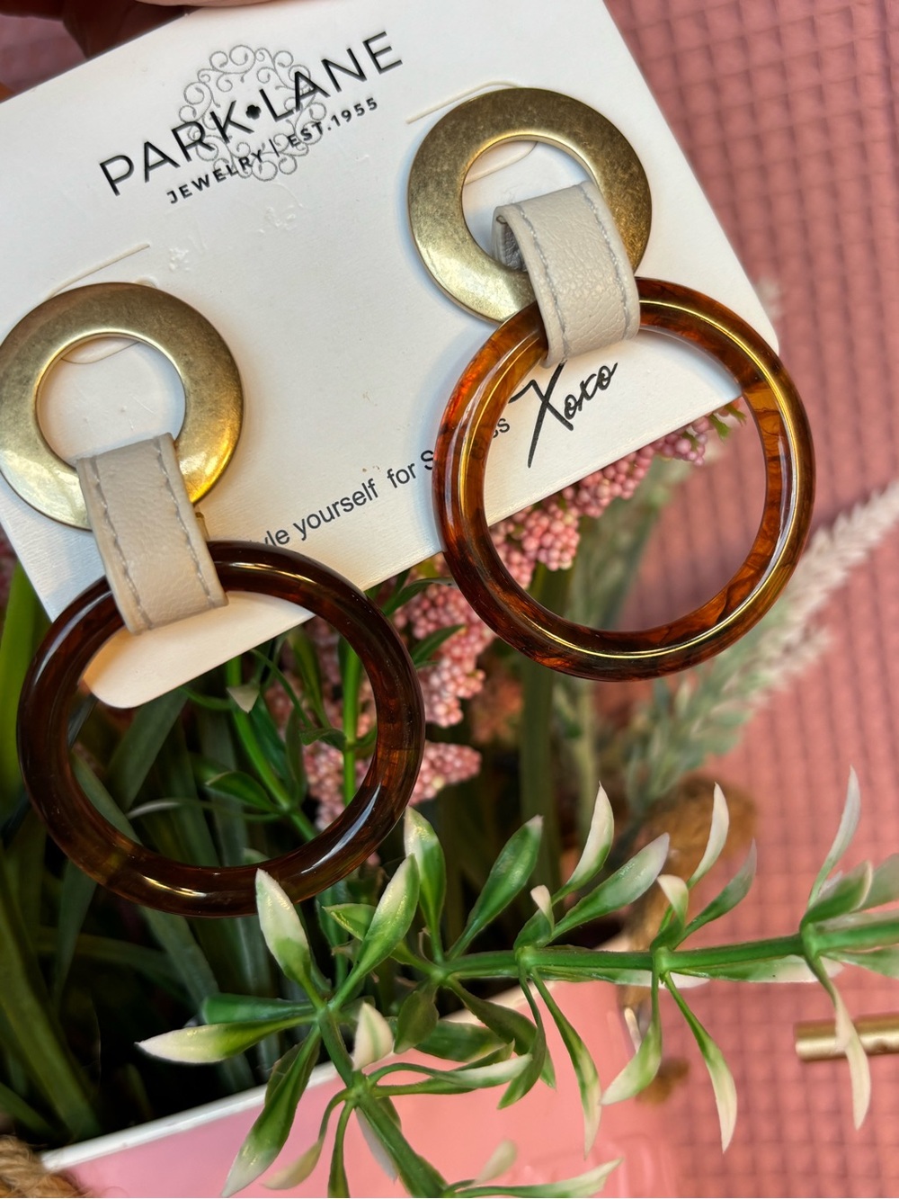 Park Lane Fawn Funky Fun Gold, Brown & Cream Hoop Drop Stud Earrings - Picture 2 of 7